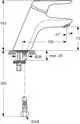 Einzelnes Armaturenmodell von Ideal Standard mit einer Ausladung von 135 mm, ausgestattet mit einem Griff und einem runden Basisanschluss. Maße und Details sind schematisch dargestellt.